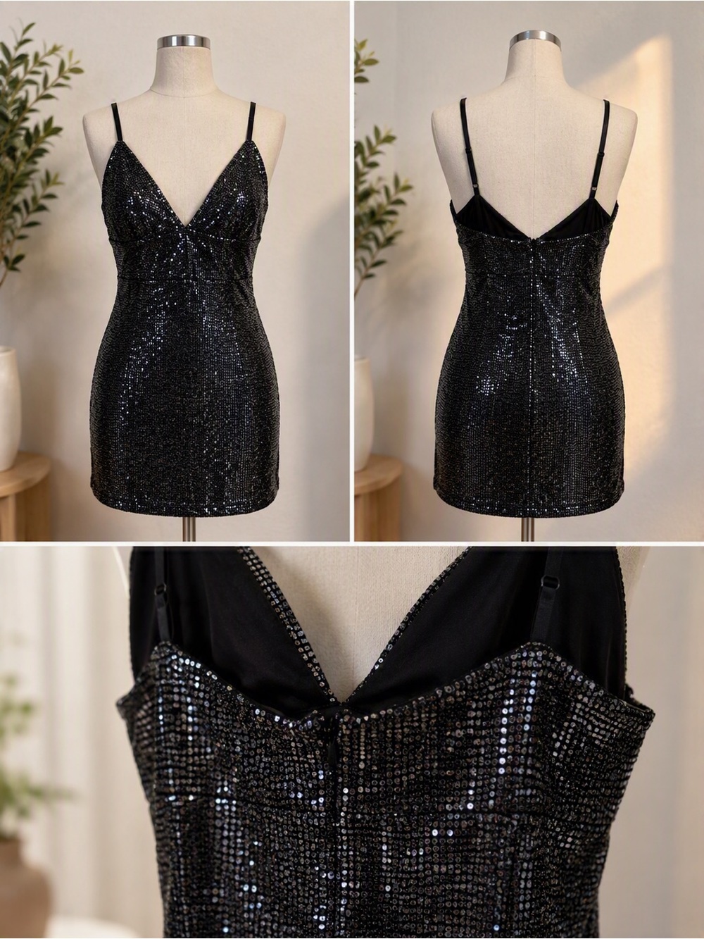 Lulu’s Metallic Black Glitter Mini Dress Size S Night Out Clubwear